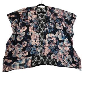 Jack Floral Print Lace Trim Open Front Kimono Size O/S Boxy Fit Romantic